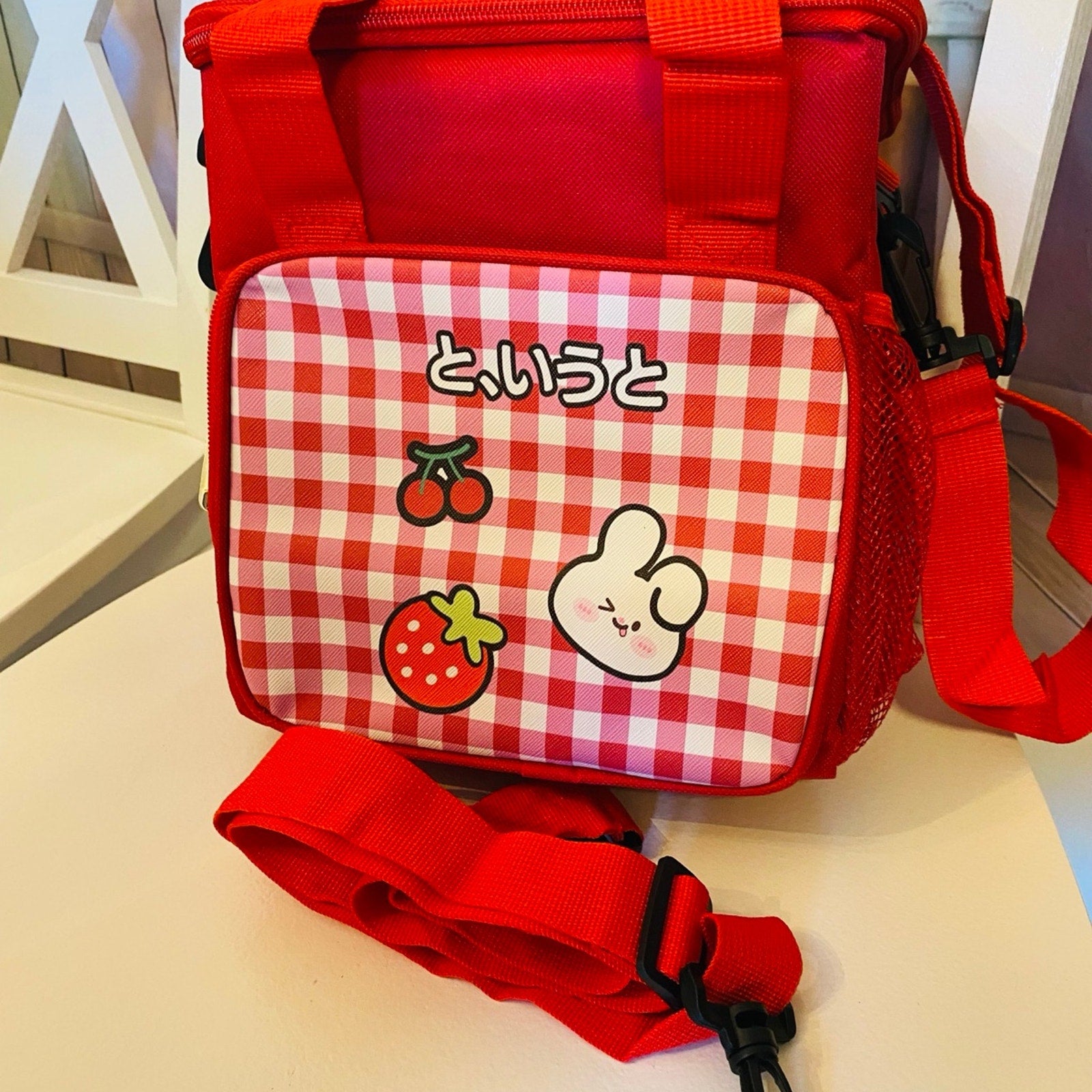 Kawaii Japanese Inspired Red Plaid Strawberry Lunch Bag