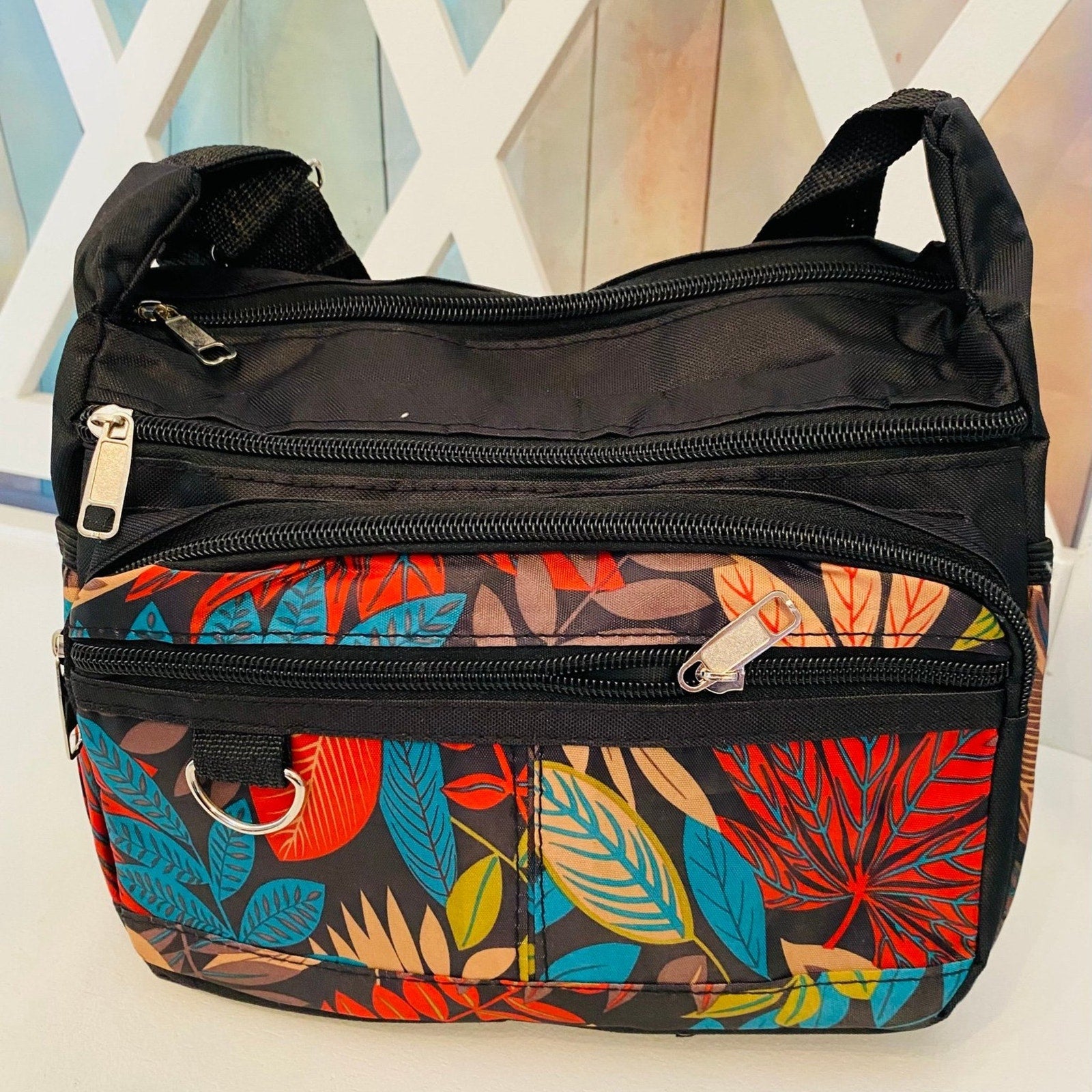 Tropical Print Floral Messenger Crossbody Bag