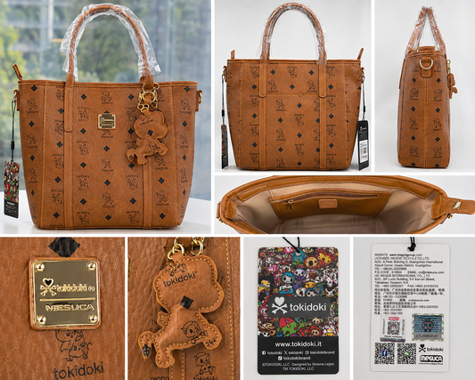 Tokidoki x Mesuca Unicorno Brown Tote Bag Handbag with Character Charm & Tags