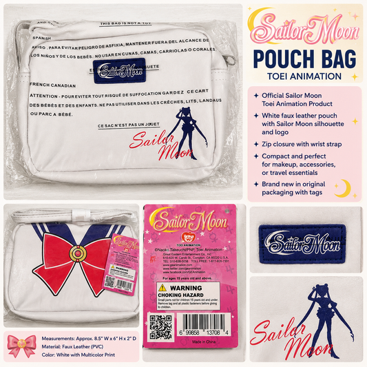 Sailor Moon White Faux Leather Pouch Bag Wristlet Toei Animation Anime Licensed