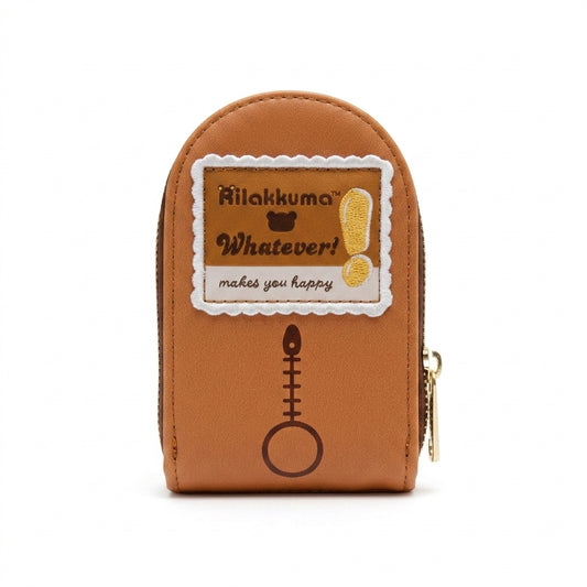 San-X Rilakkuma Accordion Card Holder Wallet back showing stitched Whatever makes you happy patch
