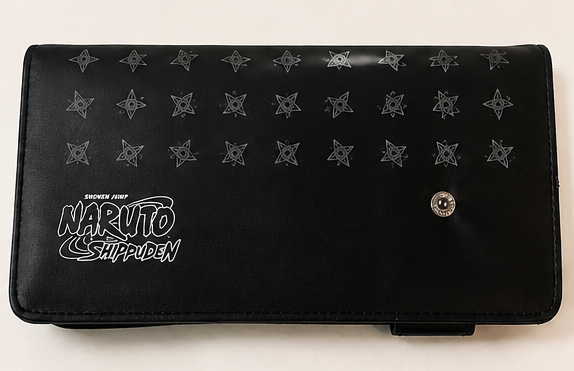 Naruto Shippuden Black Long Wallet Shuriken Design Snap Closure