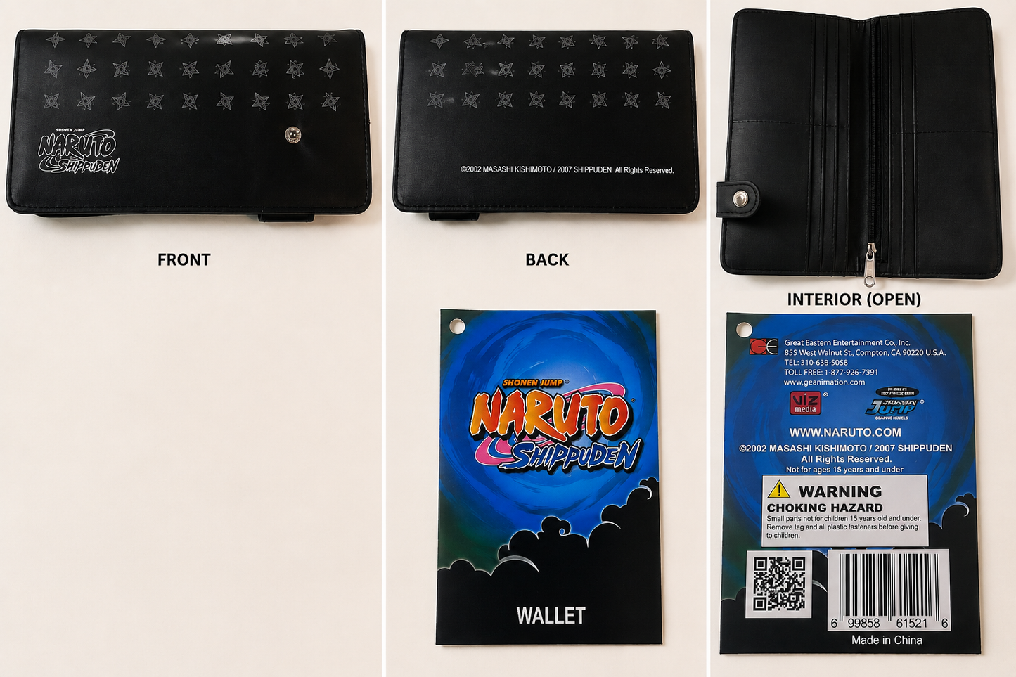 Naruto Shippuden Black Long Wallet Shuriken Design Snap Closure