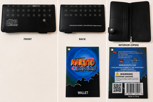 Naruto Shippuden Black Long Wallet Shuriken Design Snap Closure