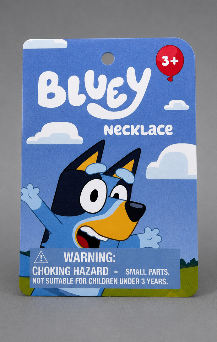 Bluey & Bingo Kids Necklace – Character Pendant with Round Carry Case