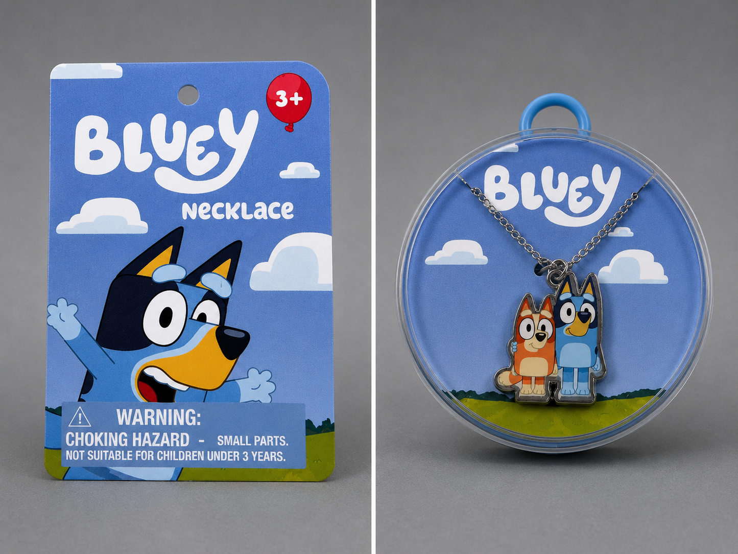 Bluey & Bingo Kids Necklace – Character Pendant with Round Carry Case