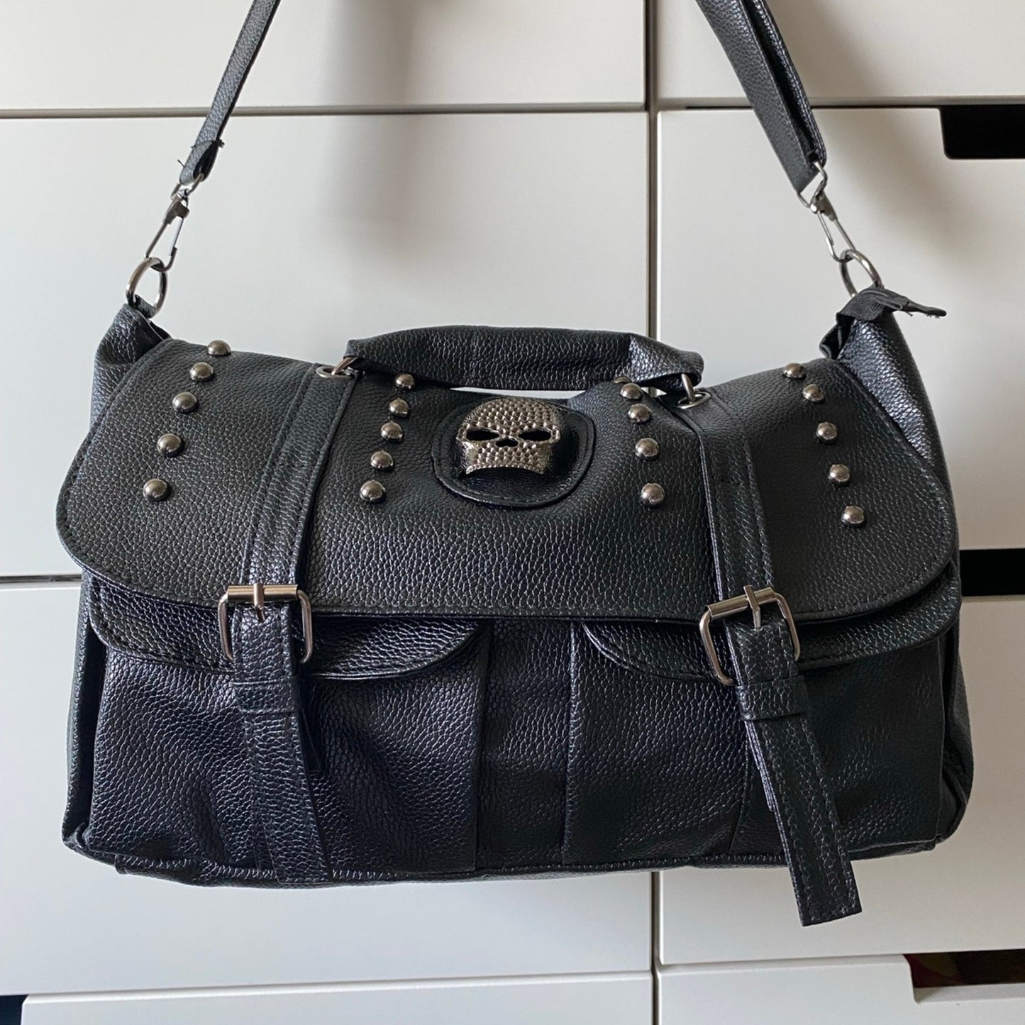 Faux Leather Biker Skull Studded Bag