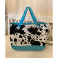 Extra Large Turquoise Cow Print Beach Bag Jibbitz Charm Tote