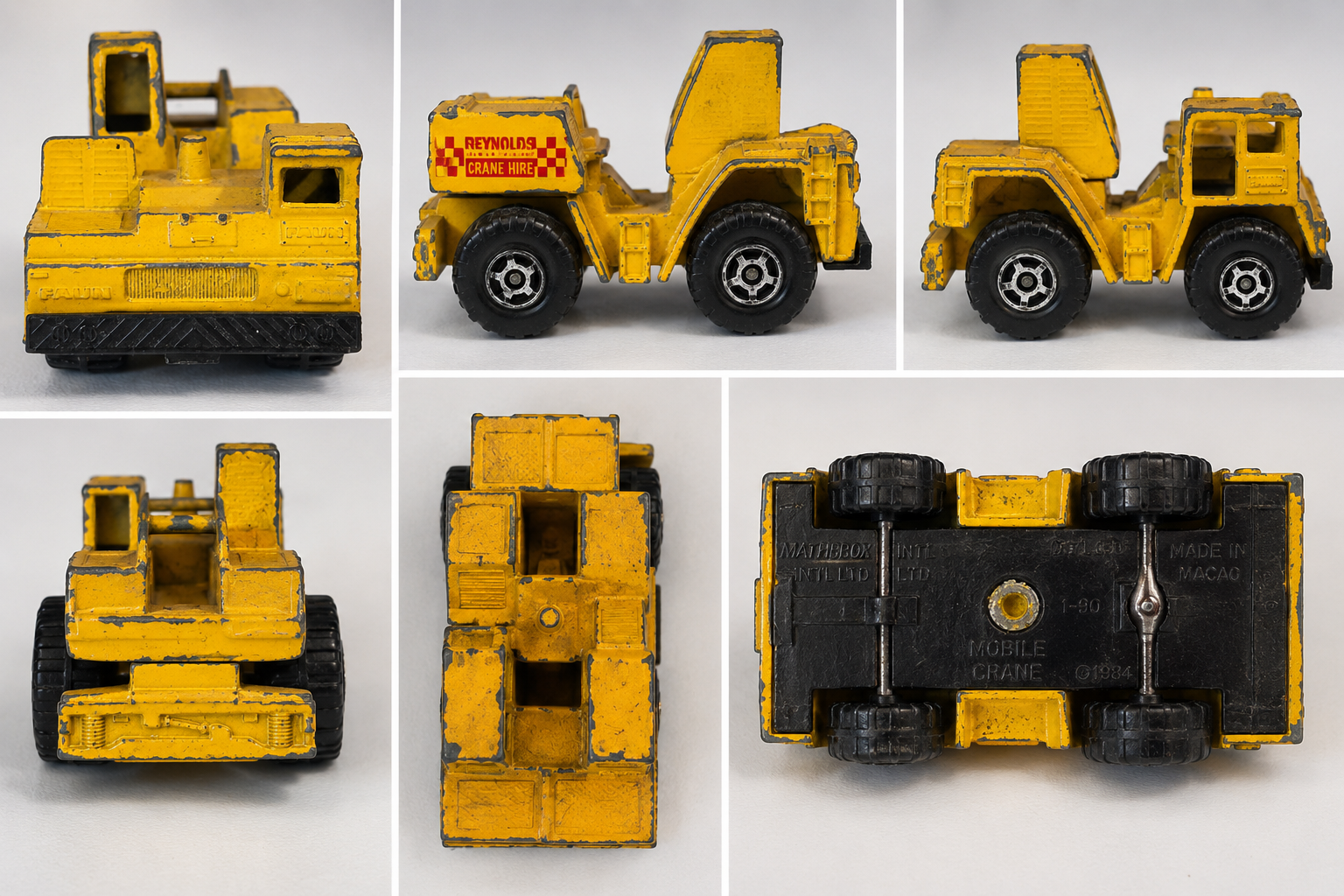 Vintage 1984 Matchbox Mobile Crane Reynolds Crane Hire Yellow Diecast Made in Macao
