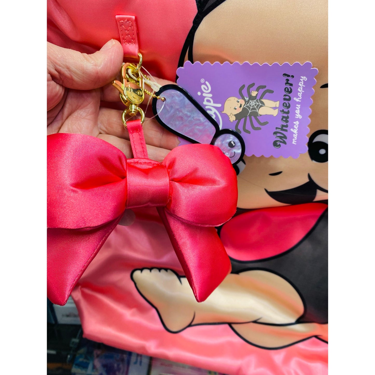 GIANT Silky Kewpie Black Bat Puffy Shoulder Bag w/ Charm