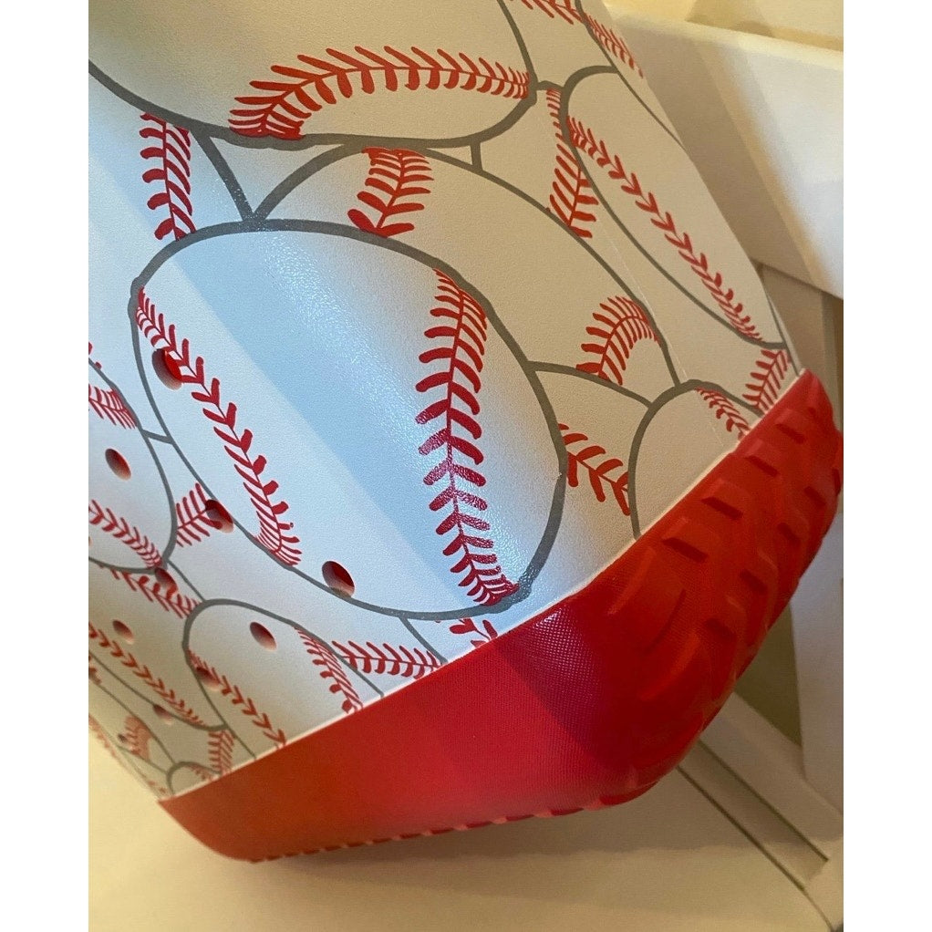 Ekstra stor baseball print strandtaske Jibbitz Charm Tote