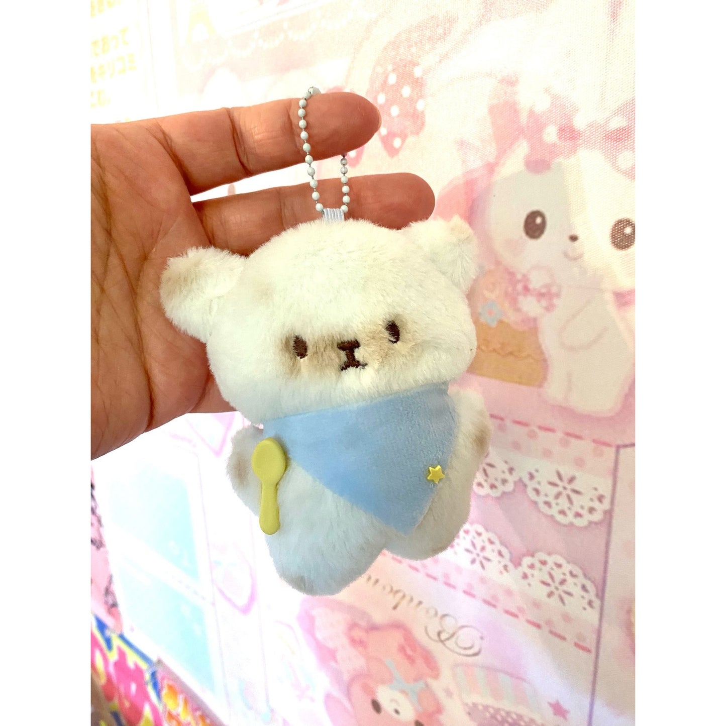 Adorable Kawaii Dining Bear Kitten Plush Keychain Ballchain