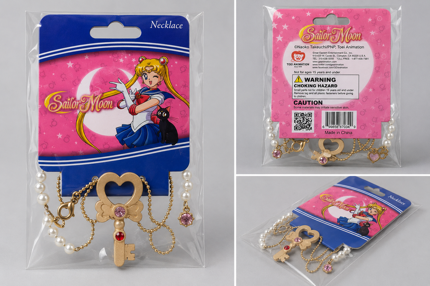 Sailor Moon Gold Key Necklace with Pearl & Gem Accents