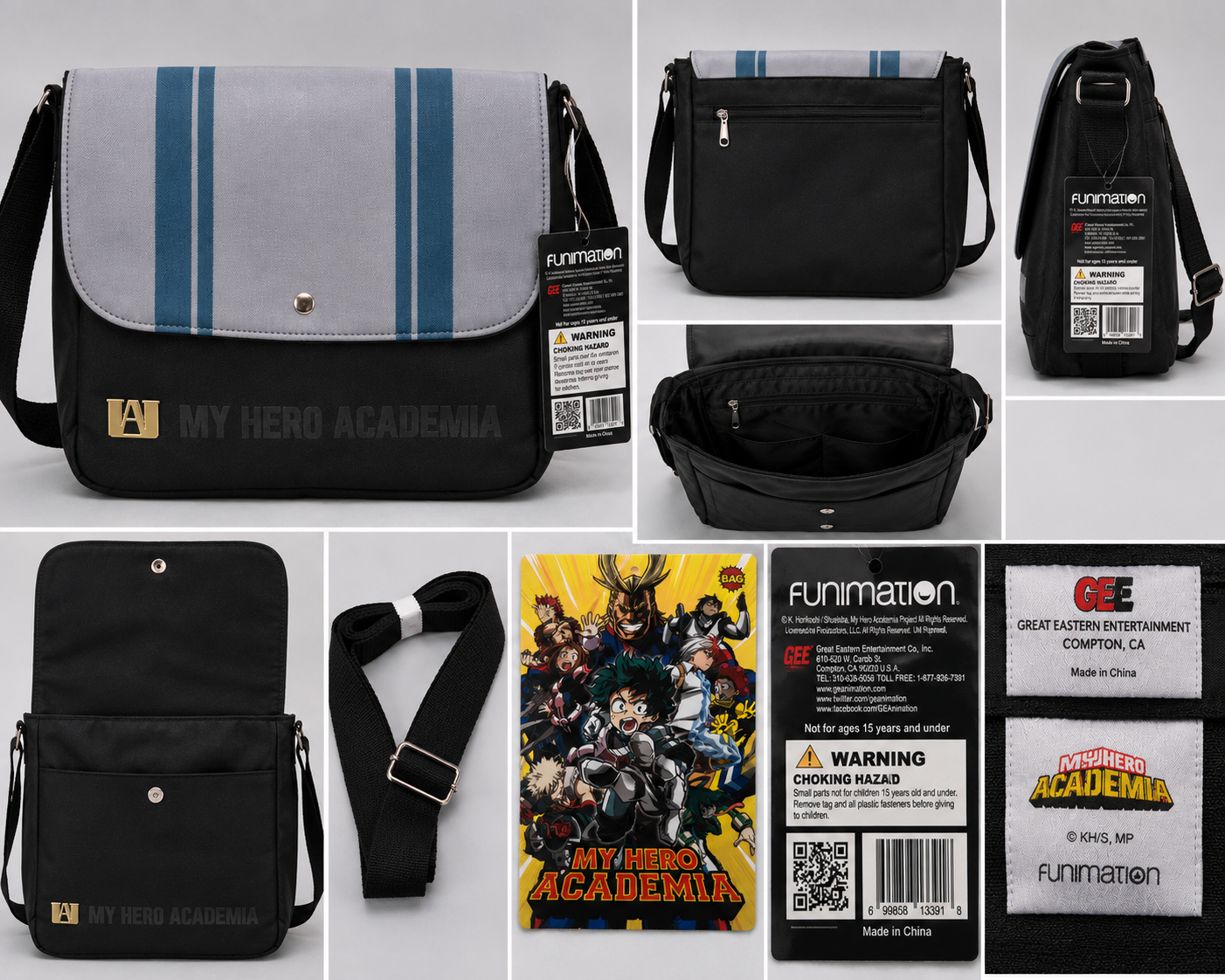 My Hero Academia UA Messenger Bag Great Eastern Entertainment Funimation Black Gray Adjustable Strap