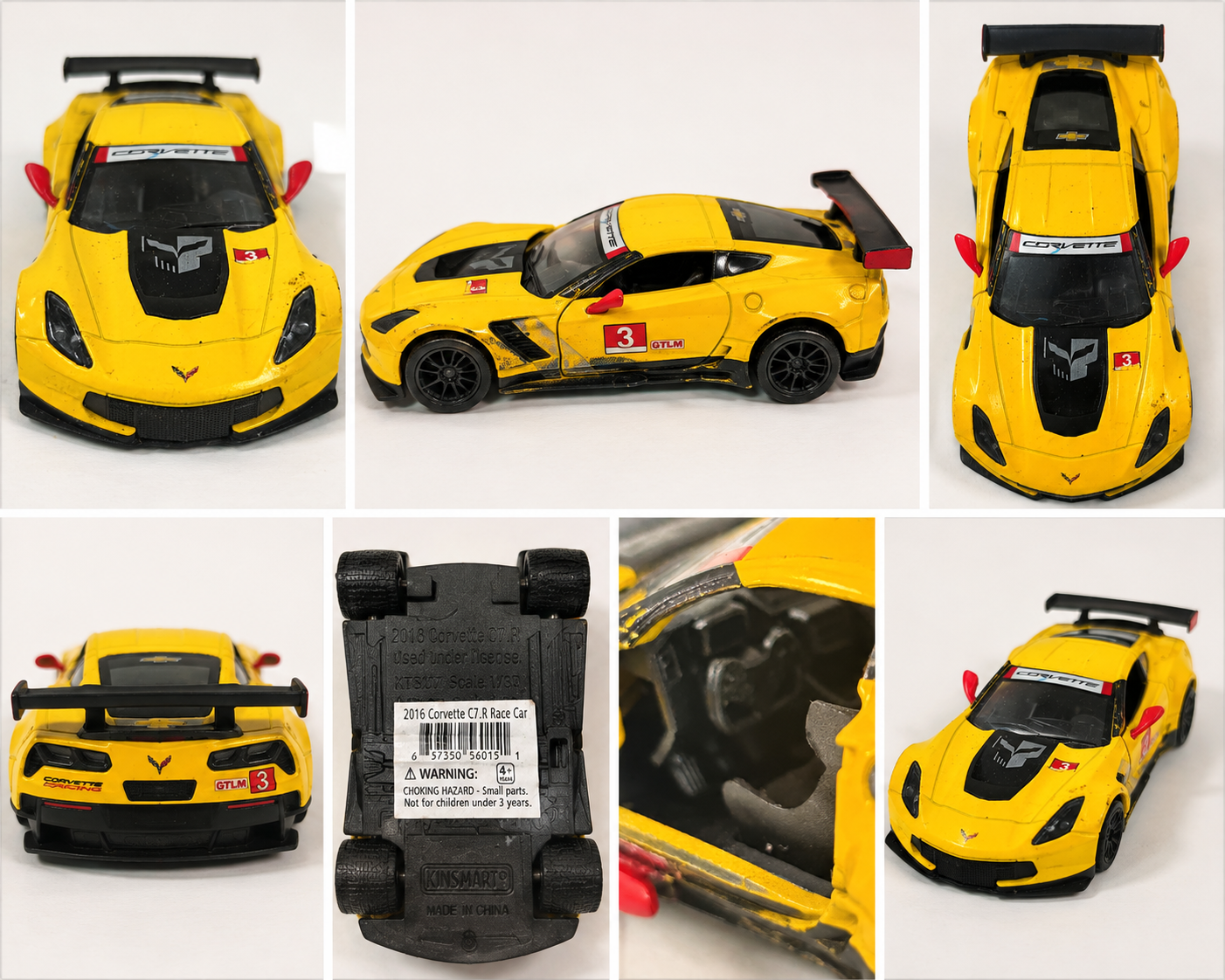 Kinsmart 2016 Chevrolet Corvette C7.R #3 Yellow Diecast Race Car Opening Doors