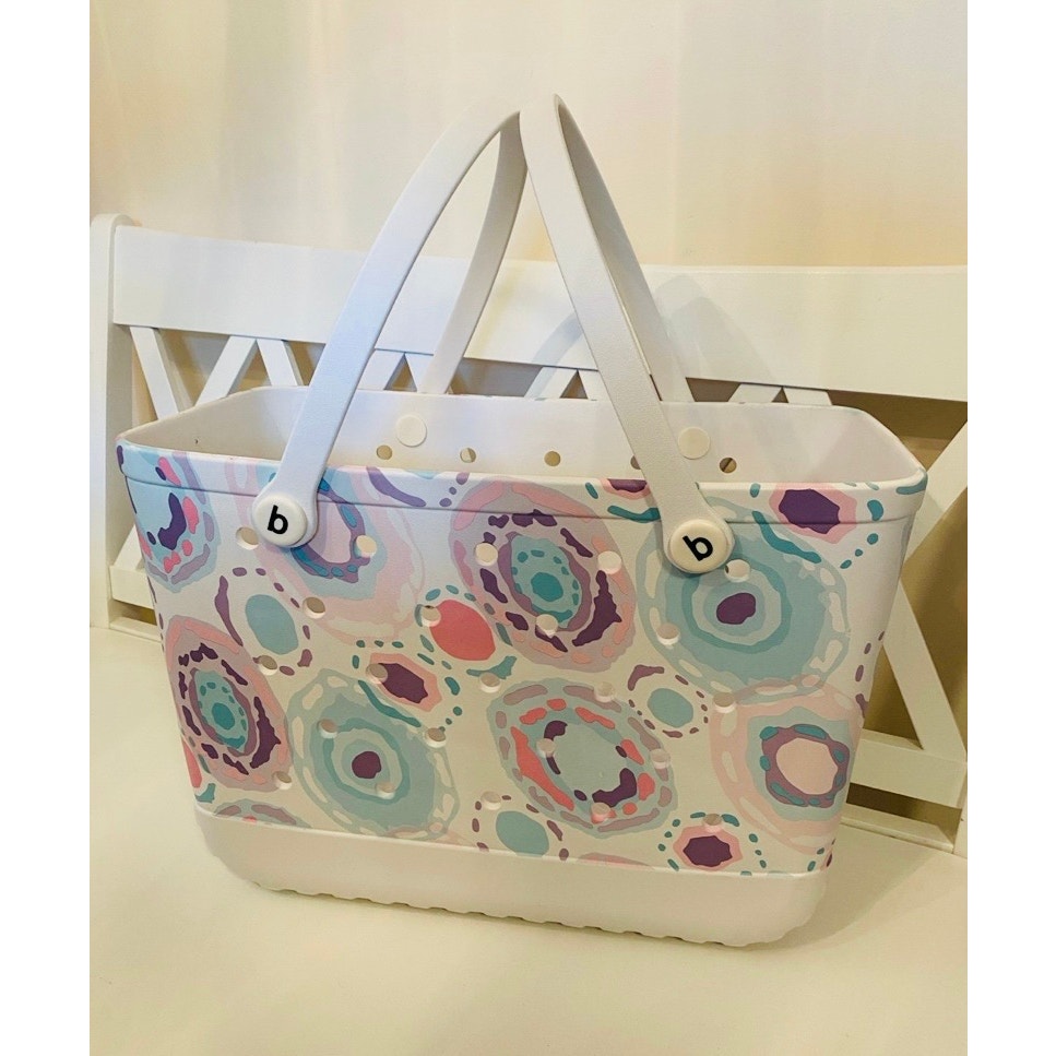 Extra Large Soft Watercolor Print Beach Bag Jibbitz Charm Tote