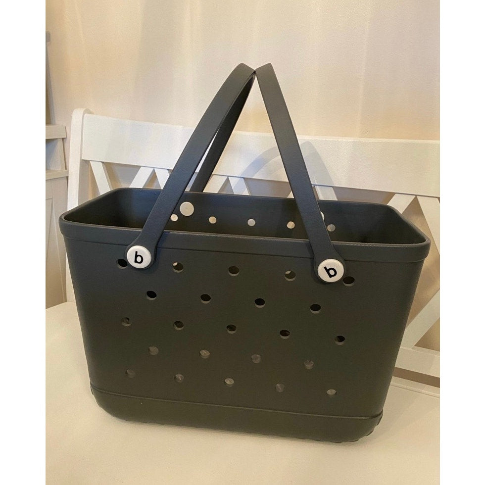 Extra Large Dark Gray Beach Bag Jibbitz Charm Tote