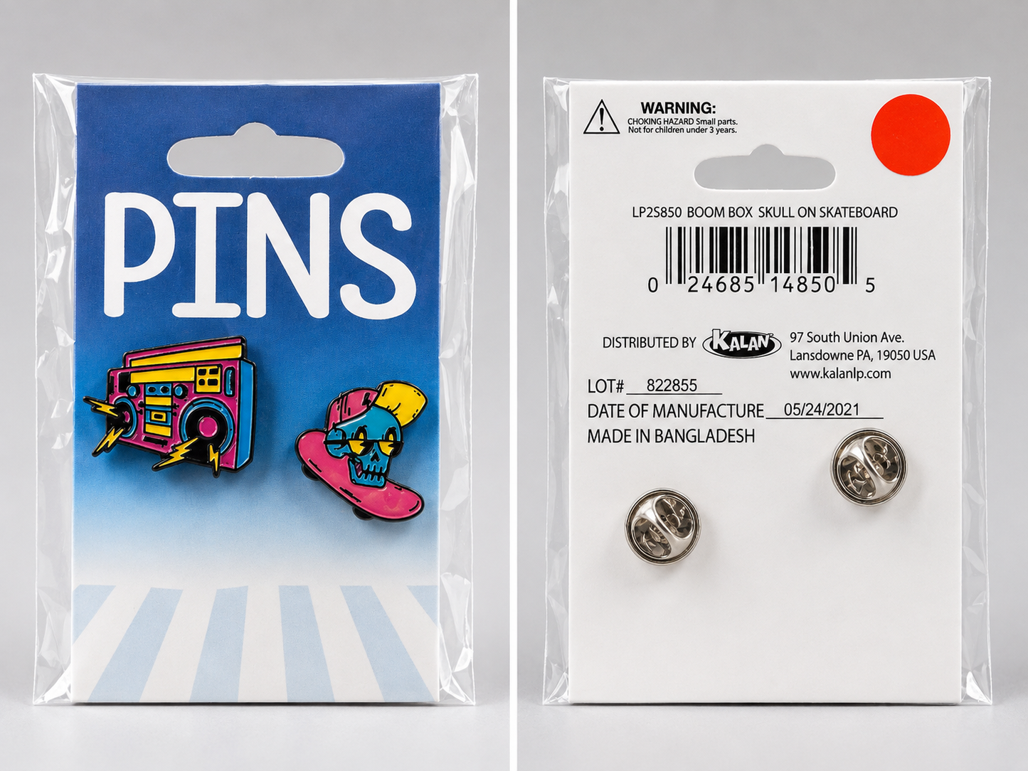 Retro Boombox & Skateboard Skull Enamel Pin Set