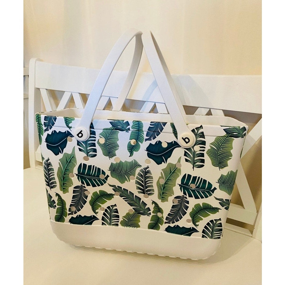 Extra Large Tropical Leaf Print Beach Bag Jibbitz Charm Tote