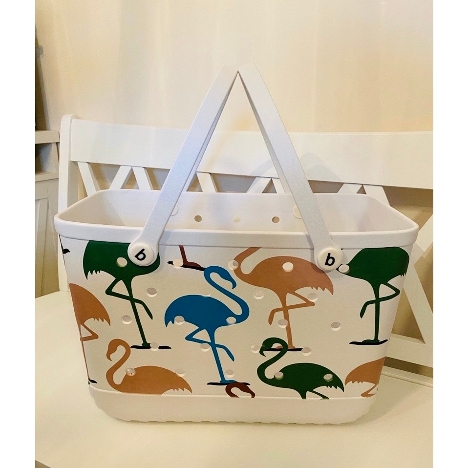 Extra Large Flamingo Print Beach Bag Jibbitz Charm Tote