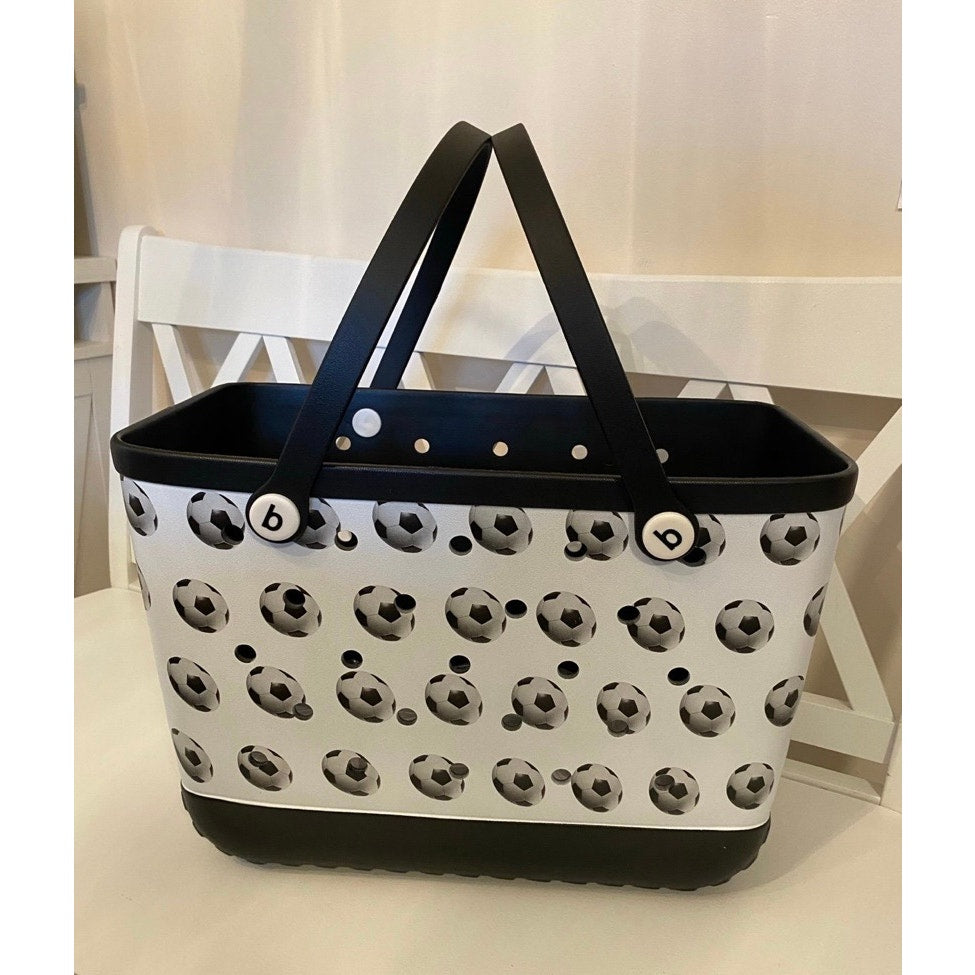 Extra Large Black Soccer Beach Bag Jibbitz Charm Tote