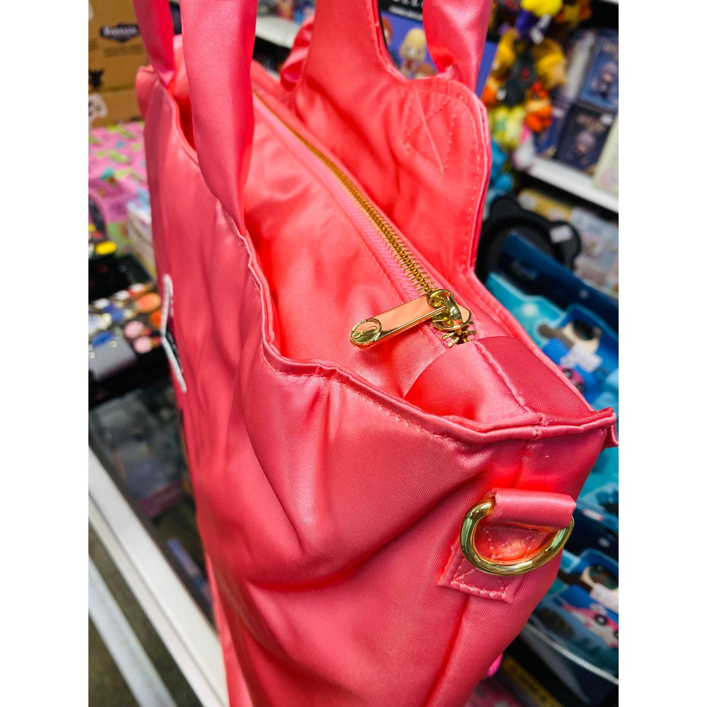 GIANT Silky Kewpie Black Bat Puffy Shoulder Bag w/ Charm