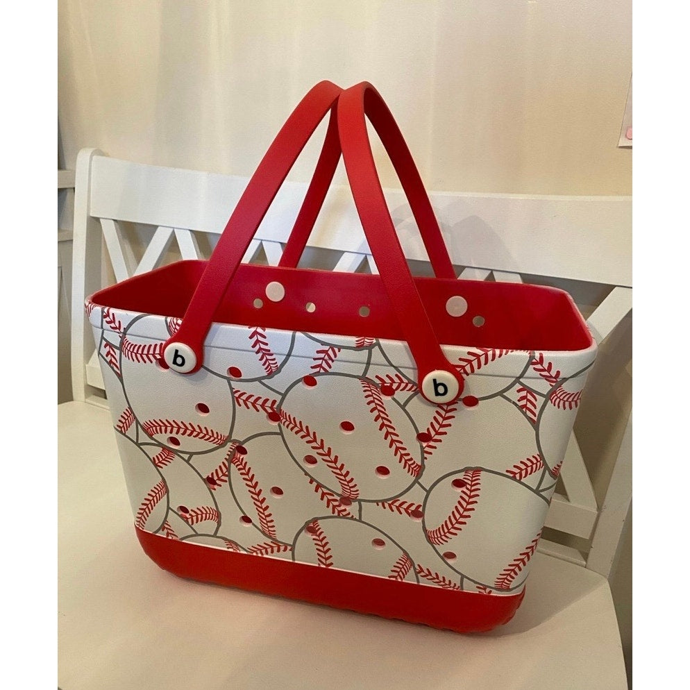 Extra Large Baseball Print Beach Bag Jibbitz Charm Tote