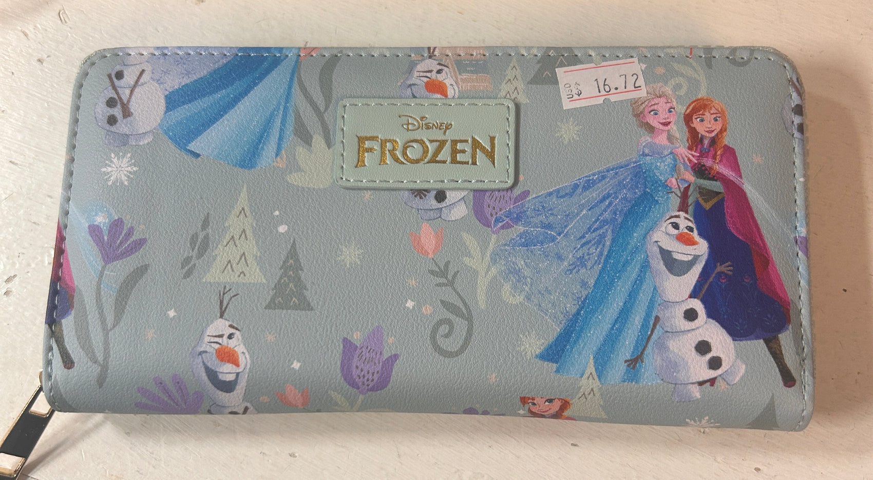 Disney Frozen Elsa Anna Olaf Zip Around Long Wallet Light Blue Character Print