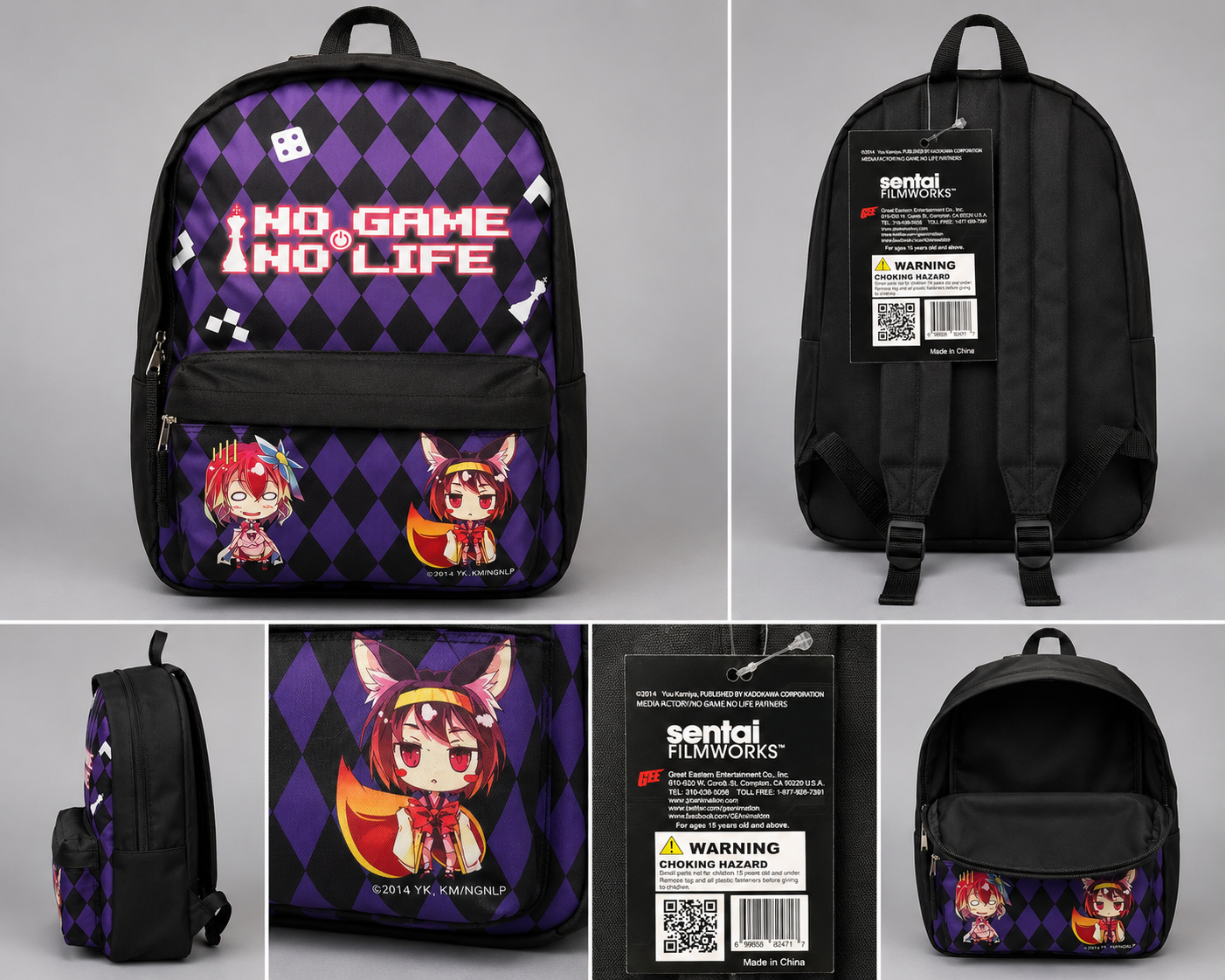2014 No Game No Life Anime Backpack Purple Black Sentai Filmworks Great Eastern