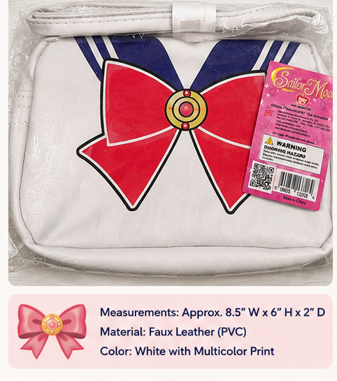 Sailor Moon White Faux Leather Pouch Bag Wristlet Toei Animation Anime Licensed