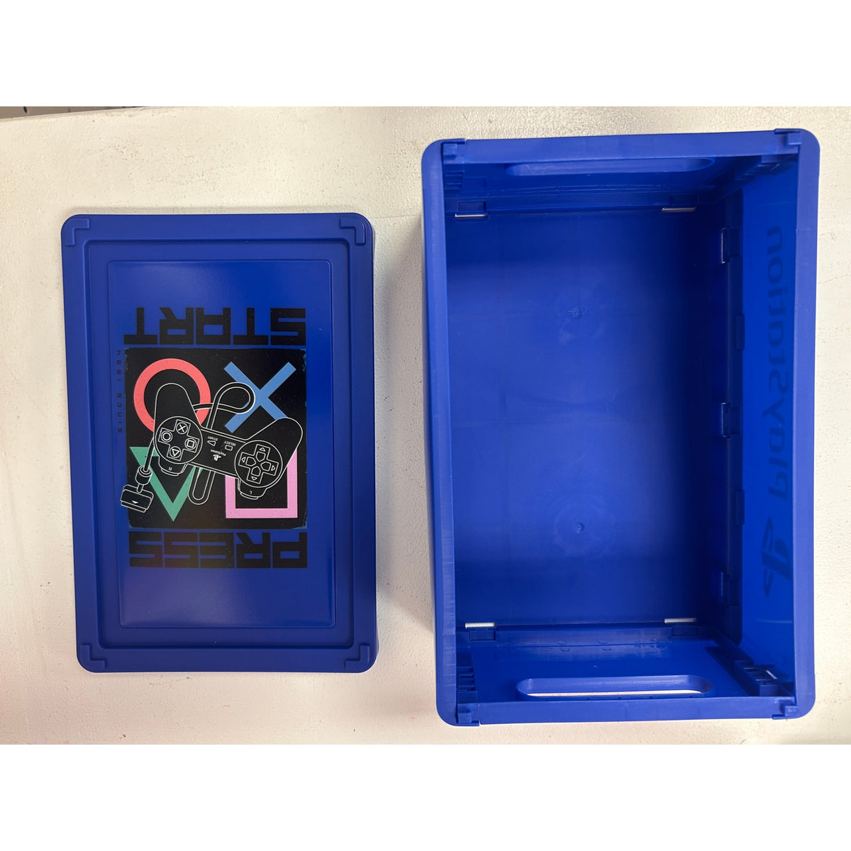 PlayStation Blue Folding Storage Crate with Lid – Press Start Design