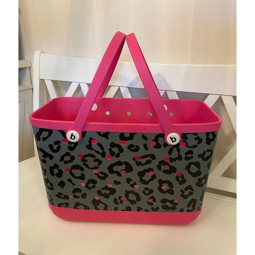 Extra Large Hot Pink Leopard Beach Bag Jibbitz Charm Tote