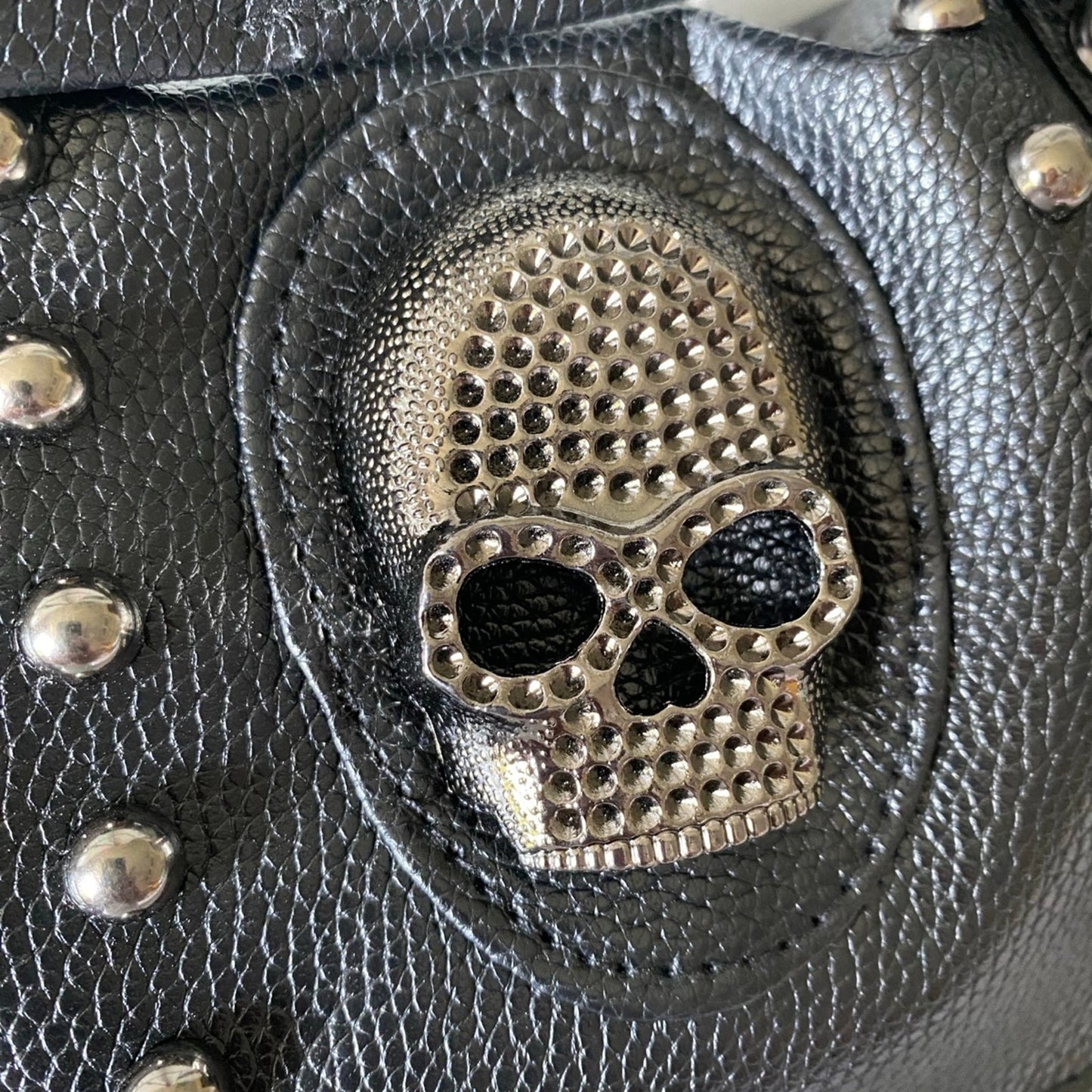 Faux Leather Biker Skull Studded Bag