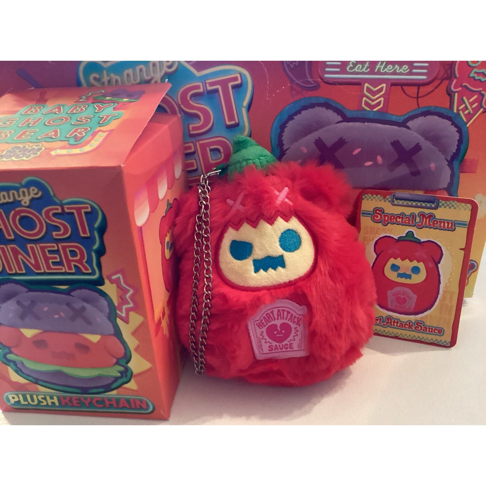 F.Un x Shinwoo Strange Ghost Diner Plush Keychain Blind Box “Heart Attack Sauce”