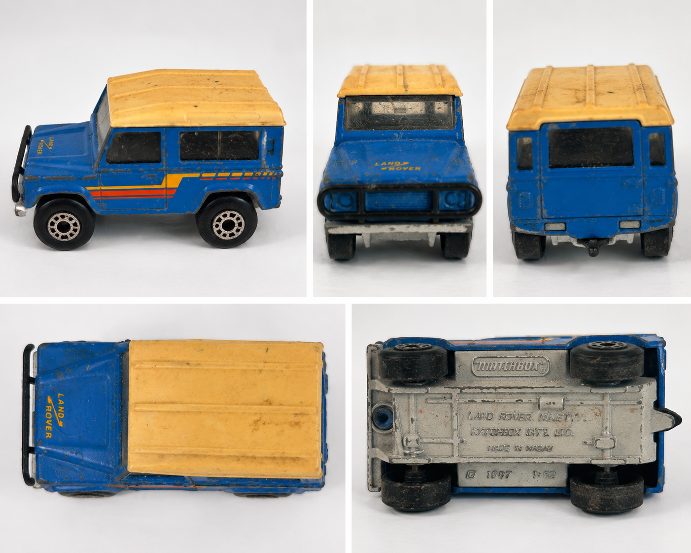 Vintage Matchbox Land Rover Ninety 1:62 Diecast Blue Yellow Roof Made in Macau