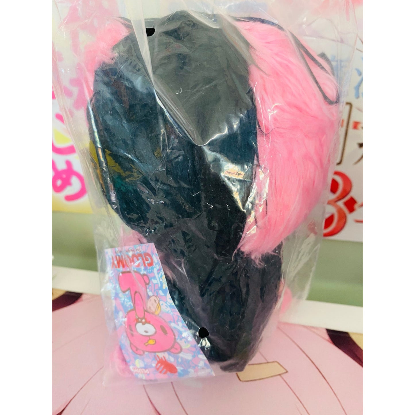 Gloomy Bear Black & Pink Long Haired Sitting Plush
