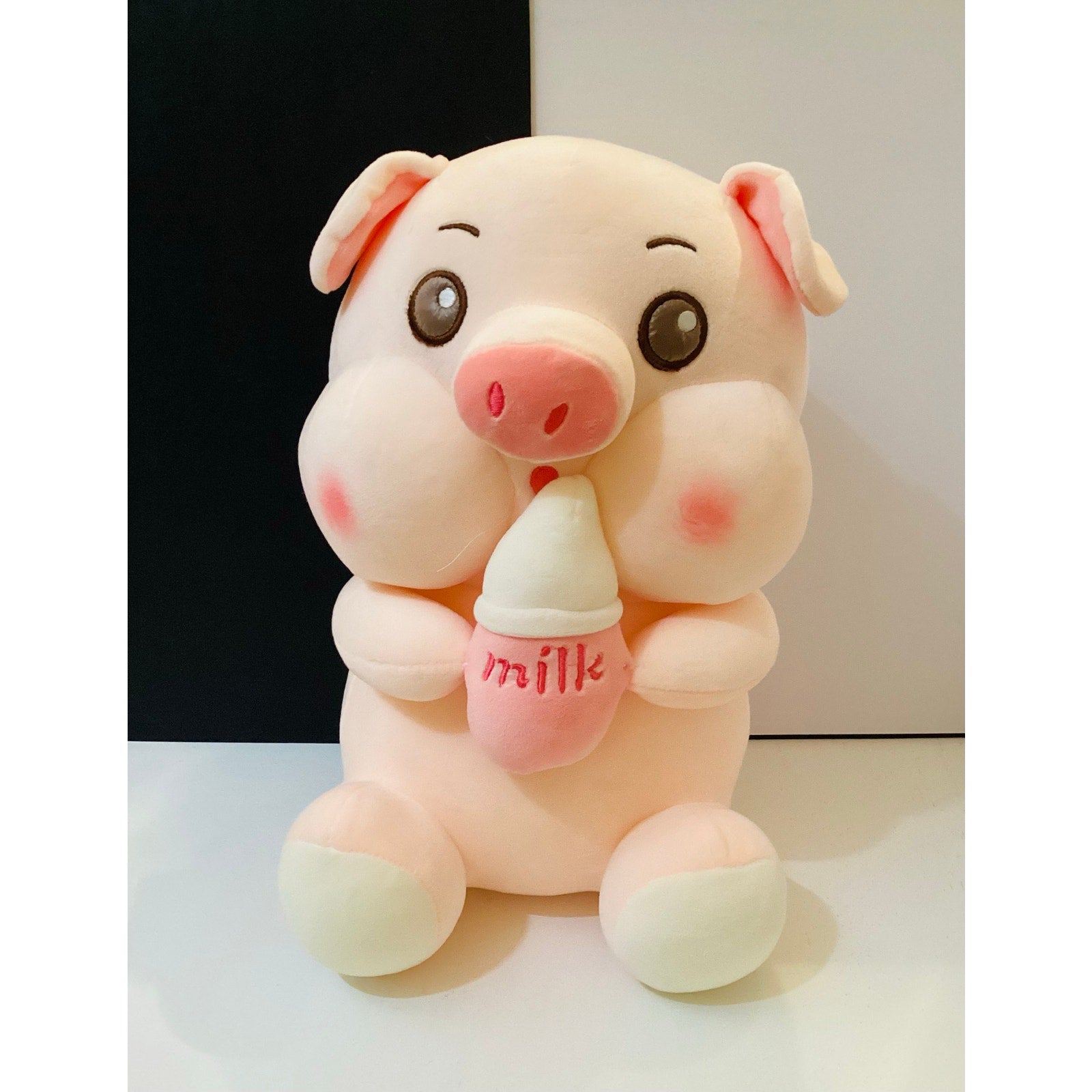 Large Soft & Cuddly Kawaii Wide Eyed Piglet & Milk