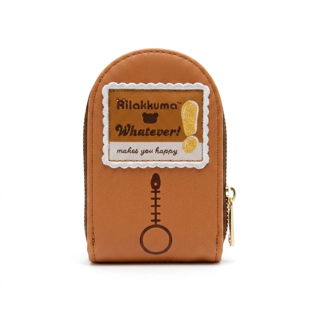 San-X Rilakkuma Accordion Card Holder Wallet back showing stitched Whatever makes you happy patch