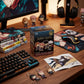 Jujutsu Kaisen Mystery Minis blind box displayed on a stylized collector's gaming desk setup