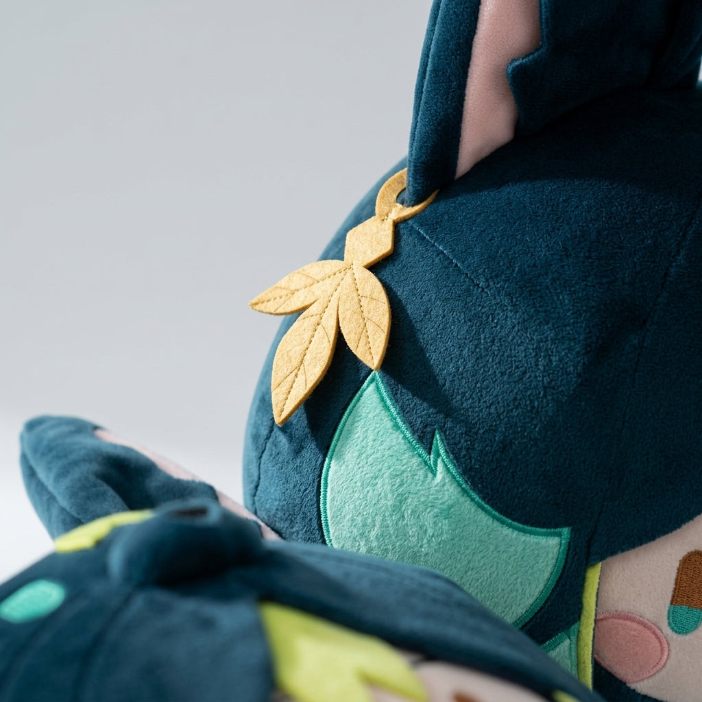 Close-up details of stitching and fabric on the Teyvat Zoo Tighnari plush pillow