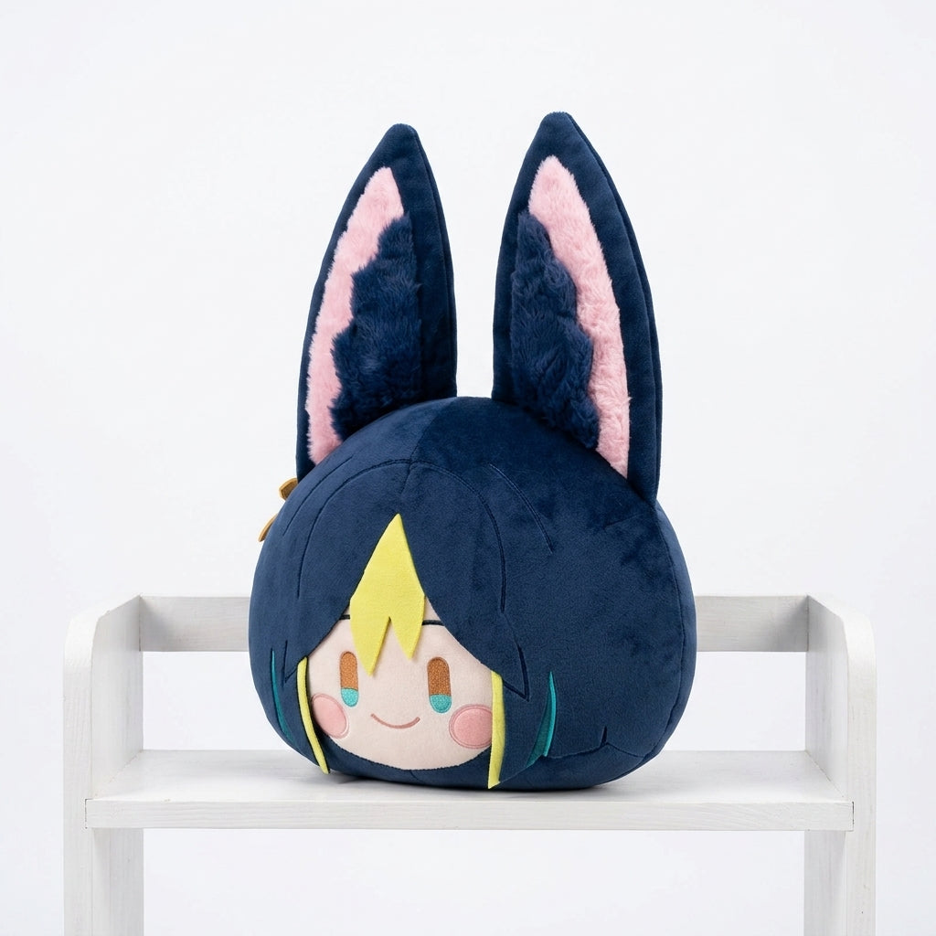 Teyvat Zoo Tighnari plush pillow displayed on a clean white decorative bedroom shelf