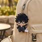 Persona 5 Royal Joker Plush Keychain attached to a backpack zipper