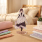 Mei Meido anime acrylic stand displayed on a warm wooden desk aesthetic workspace setup