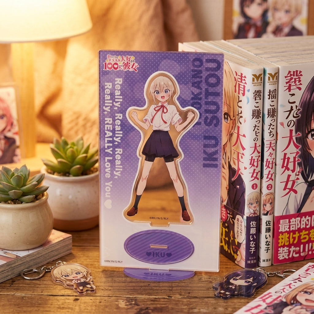 100 Girlfriends Season 2 Iku Sutou Acrylic Standee displayed on a Cozy Anime Collectors Desk