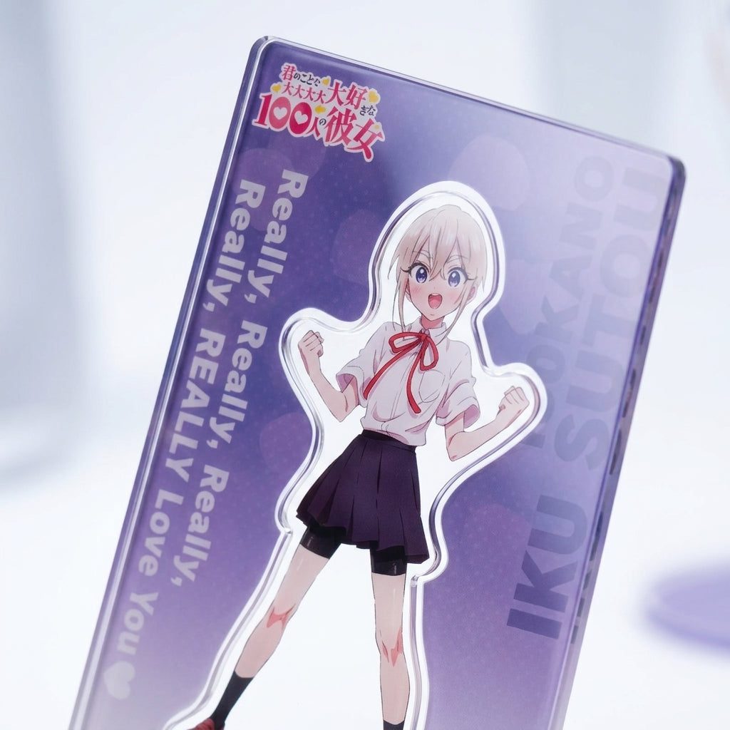 Close-up of the Vibrant Print on the 100 Girlfriends Iku Sutou Acrylic Standee