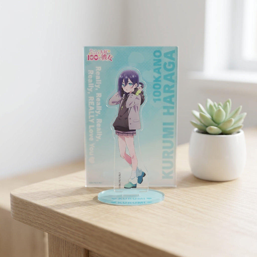 Kurumi Haraga Acrylic Stand - The 100 Girlfriends Season 2 assembled on a wood desk